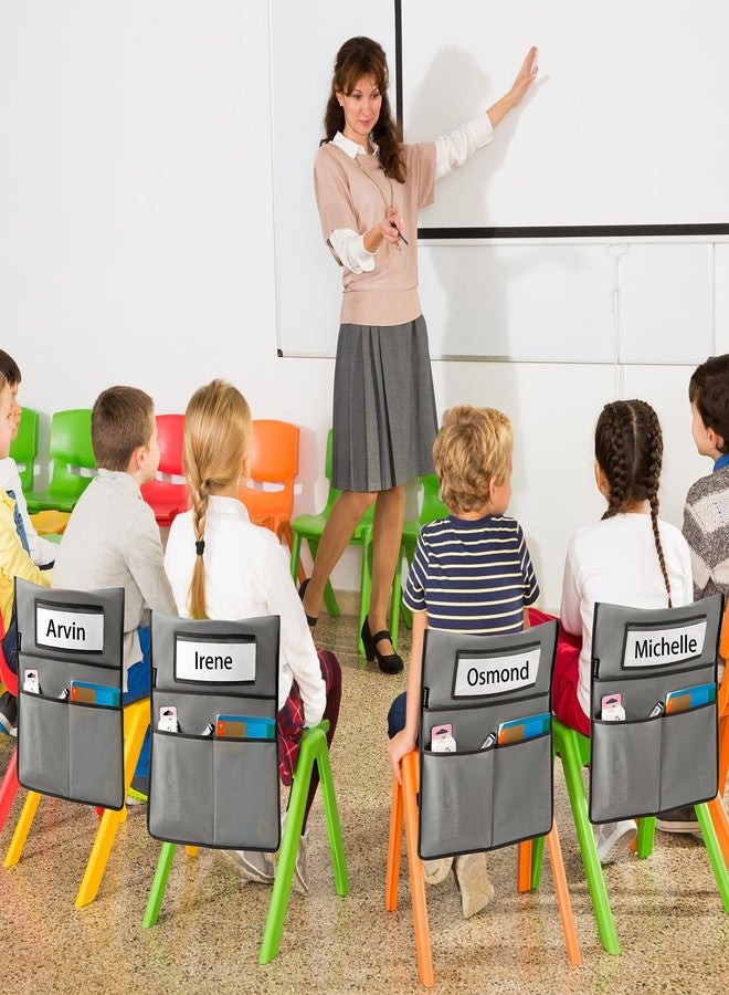 ANZORG Chairback Buddy Pocket Chart Back of Chair Organizer for Classroom with Name Tag Pocket (GREY-12 PACK) - Image 3